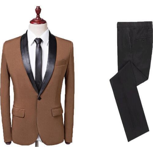 2020 Handsome Custom Made Men Suit Classic Prom Wedding Groom Suit Brown Tuxedos Formal Business Suit Two Piece(Jacket+Pants)