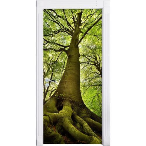 3D Door Sticker Huge Green Tree Wall Sticker DIY Door Cover Kitchen Home Decoration Accessories Modern 3d Wall Stickers