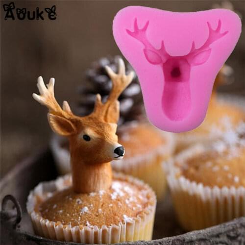 3D Christmas Elk Head Liquid Silicone Embossed Molds Chocolate Cake Mold Fondant Mould DIY Baking Decorating Tool Cookies Moulds