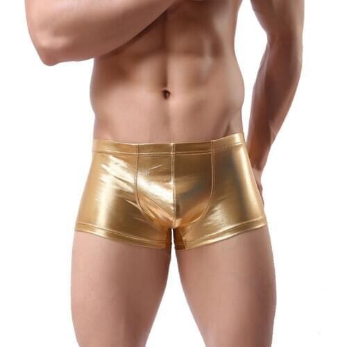 5pcs/lot New Faux Leather U Convex Boxers Mens Sexy Siamese Boxers Sexy Underwear Black/Gold/Silver S M L XL XXL Free Shipping