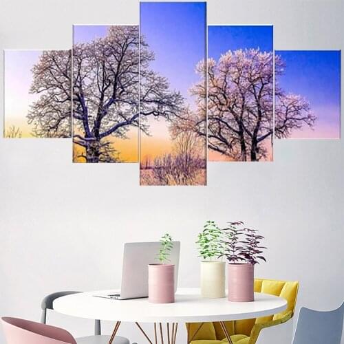 5 Pieces Wall Art Canvas Painting Cold Trees Landscape Poster Modern Living Room Home Decoration Modular Picture Framework