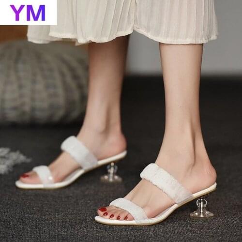 White Summer New Fine Heel Slippers Transparent Hollow High Heels Sandals Wear-Resisting Bottom Women Sandals Zapatillas Casa