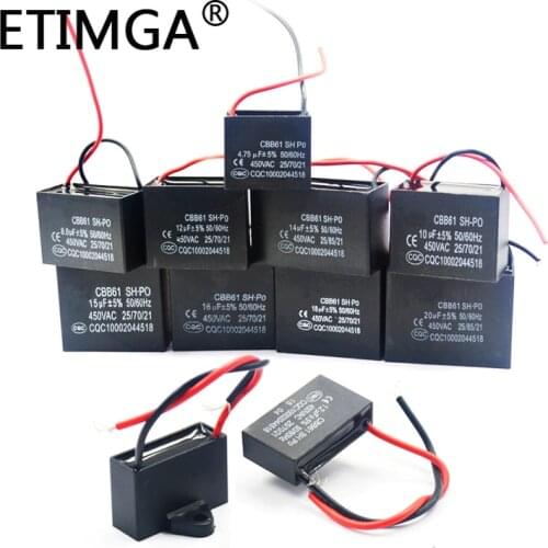 CBB61 450V 1uF 1.2uF 1.3uF 1.5uF 1.8uF 2uF 2.5uF 3uF 3.5uF 4uF 4.5uF 5uF 5.5uF 6uF Fan Motor Running Rectangle Capacitor Ceiling