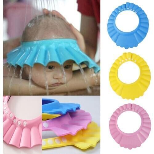 One Piece EVA Baby Kids Swimming Swim Bath Bathing Bathroom Shower Adjustable Cap Wash Cutting Hair Shield Waterproof Visor Hat