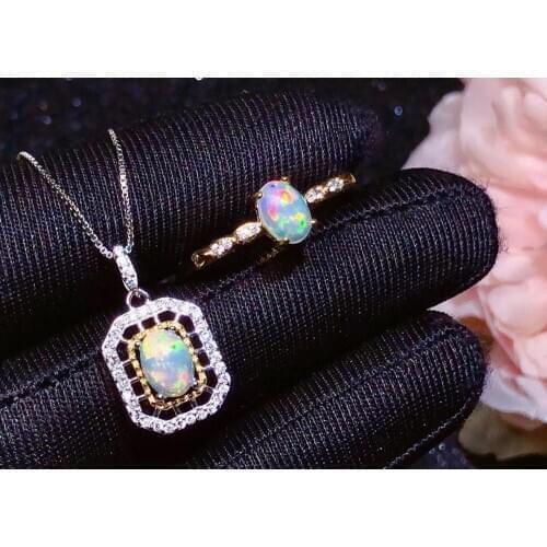 Cheaper Natural and Real Opal jewelry set Natural Real Opal 925 sterling silver 1pc pendant,1pc ring