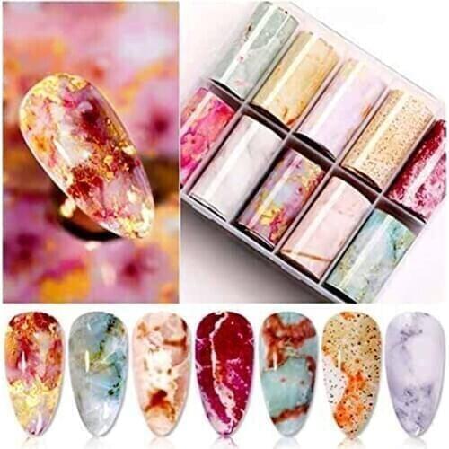 Nail Foils Marble Series Pink Blue Foils Paper Nail Art Transfer Sticker Slide Nail Art Decal Nails Accessories