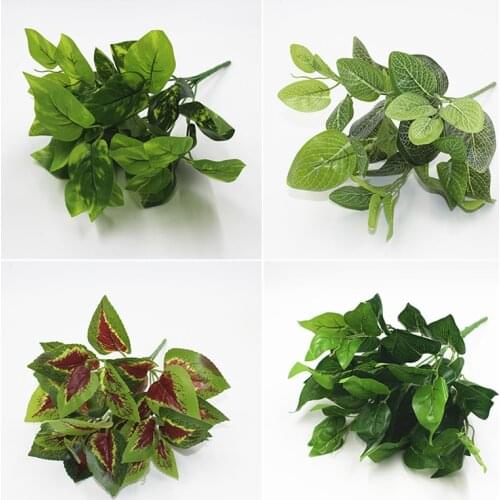Artificial Plant Flowers and Leaves Plastic Green Grass Bonsai Plant False Leaf Leaves Bush Decorated For Family Wedd