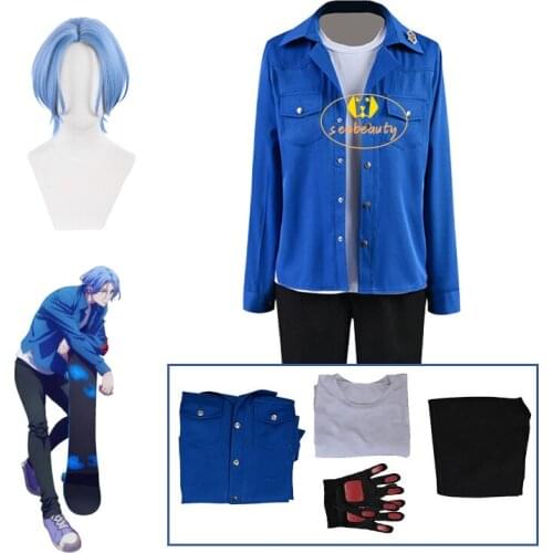Anime SK8 the Infinity Langa Hasegawa Cosplay Costume Tee Jacket Pants Gloves Hasegawa Ranga Blue Short Wig