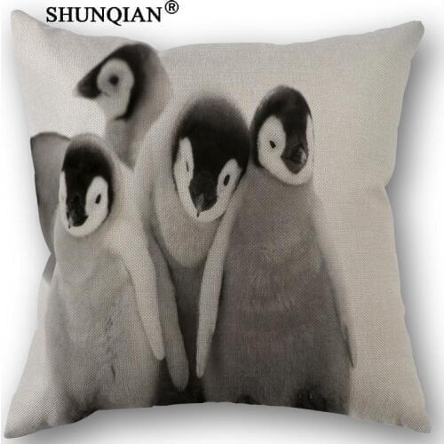 Linen Cotton Pillowcase Penguin Pillow Cover Home Textiles Decorative Pillowcase Customize Gift 45x45cm one side