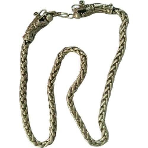 China Old national style Tibet Silver Carve Mens necklace Loong head necklace