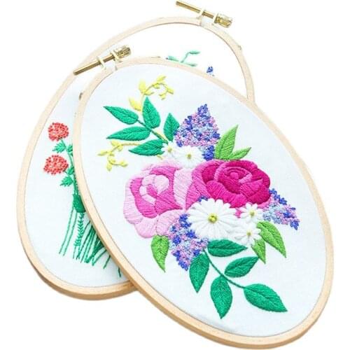 DIY Embroidery Kit with Hoop Flower Handwork Needlework for Beginner Cross Stitch Ribbon Painting Sewing Art Craft Home Decor