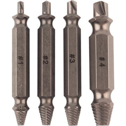 4 Pieces Damaged Screw Remover Extractor Set with Yellow Plastic Box Easily Remove Stripped or Damaged Screws