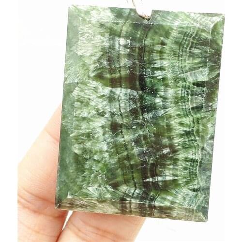 Natural Green Seraphinite Pendant 49x37mm Gemstone Women Men Rectangle Crystal Seraphinite Rare Necklace AAAAA