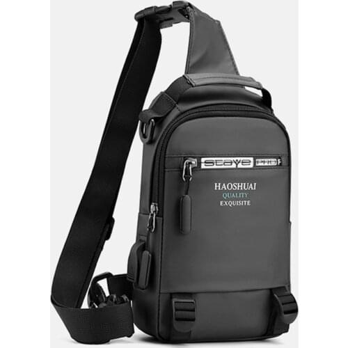 Men Nylon Messenger Chest Pack Bag Knapsack Rucksack Cross Body Shoulder Bag USB Charging Port Male Daypack Backpack