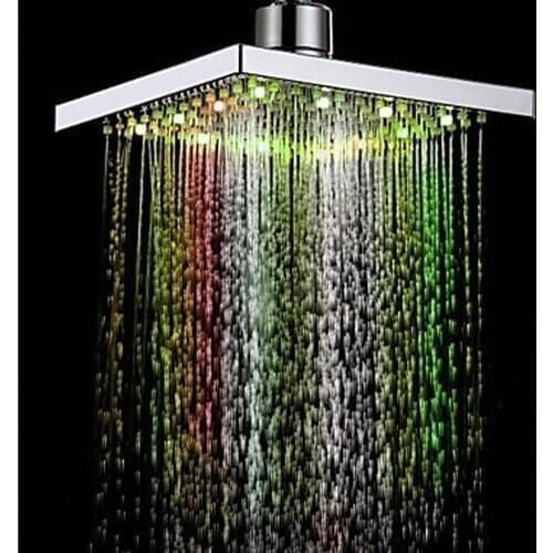 New Modern LED Color Changing Water Glow Square Shape Rain Bathroom Shower Head Bathroom Hotel Bathing Romance Accessory