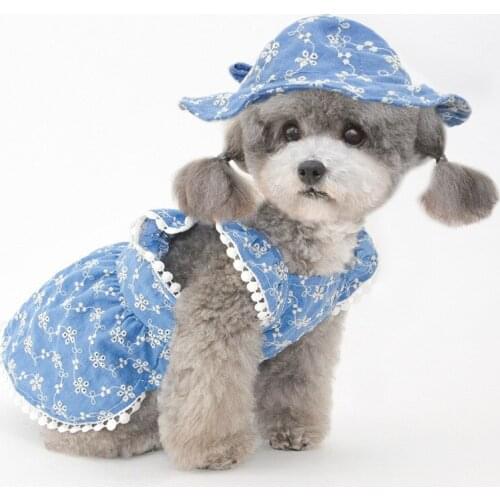 Girl Dog Clothes Dress Summer Cat Puppy Clothing Pet Hat Cap Headwear Yorkshire Pomeranian Poodle Small Dog Dresses Dropshipping