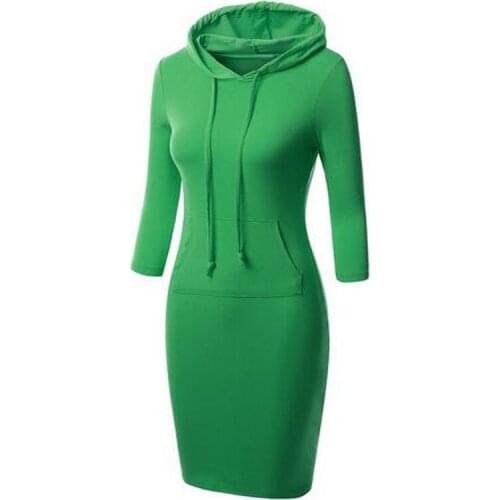 Autumn and Spring Women Dress Sweatshirts Seven Quarter Sleeve Striped Hoodies Bodycon Dresses Lady Casual Hooded Dress