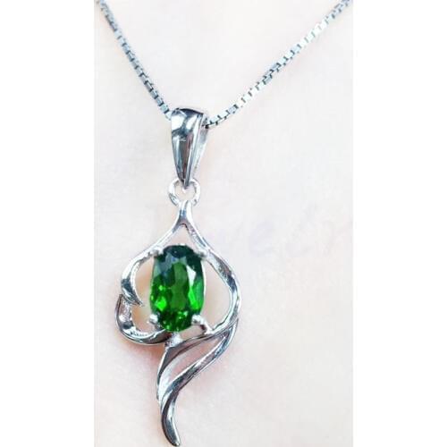 Diopside necklace pendant Free shipping Natural real diopside 925 sterling silver 0.5ct gemstone #GL18080905