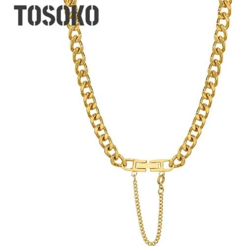 TOSOKO Stainless Steel Jewelry Ins Tassel Buckle Thick Chain Necklace Fashion Couple Clavicle Chain BSP1042