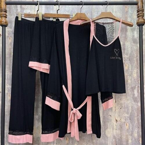 The new spring and summer ladies pajamas four-piece suit, hot diamond fashion, comfortable and soft modal home wear, sexy pajama