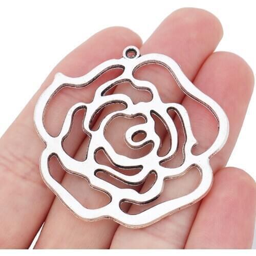 3 x Tibetan Silver Large Hollow Open Rose Flower Charms Pendants for Necklace Jewelry Making Findings 48x47mm