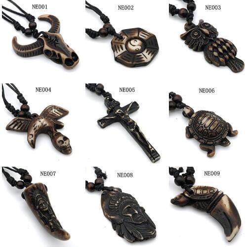 Hotting Vintage Imitation Bone Pendant Necklace Cross Yak Head Owl Mens Womens Stylish Horde Amulet Necklace Jewelry Gifts