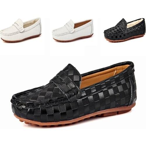 Leather Luxury Brand Kids Plaid Loafers Flat Childrens Shoes For Boys Girls Shoes Moccasins Children Flats Casual Boat Shoes