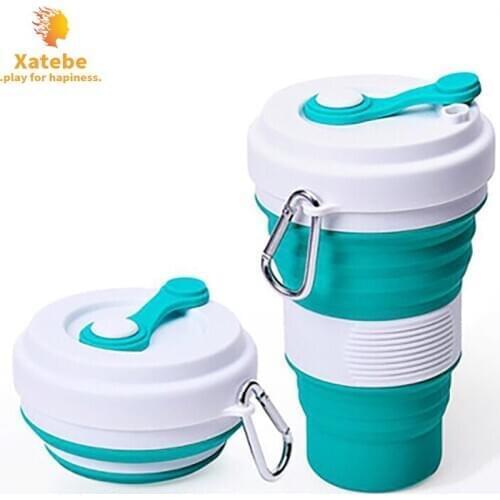 550ml Collapsible Silicone Coffee Cup with Straw Lid BPA Free Folding Mug Leak Proof Reusable Portable Water Bottle Travel Black