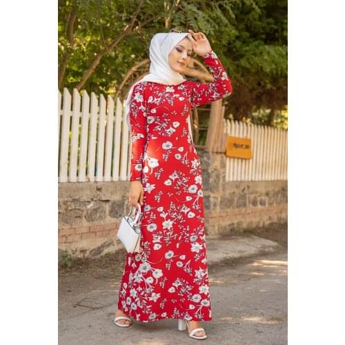 TUGBA Muslim Dress Long Sleeve Floral Print muslim dress code 2021 turkish gown hijab summer