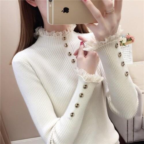 Upper garment of female autumn/winter 2021 new lace long sleeve inside take coat brim cultivate morality sweater