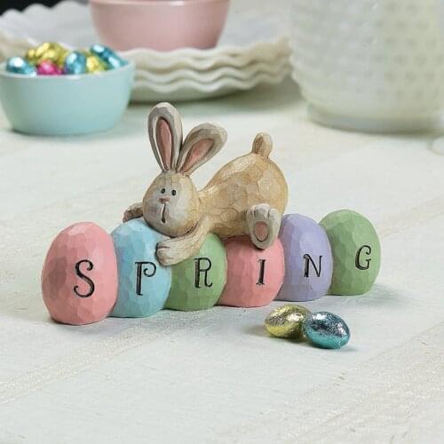 Spring Easter Bunny Egg Ornament Exquisite Acrylic Laser Cut Rabbit Hug Letter Eggs Hunt Craft Tabletop Figurine Decoration