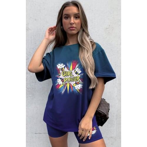 Change Blue Purple Loose Women T Shirt Fashion Harajuku Slim Shorts Plus Size Two-piece Famale Short Sleeve Print Tees Summer