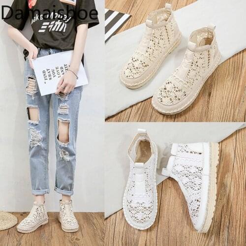 2021 Spring Summer Korean New Fashion Soft Bottom Pumps Breathable Mesh Flats High Top White Shoes Women Fisherman Comfort Shoes