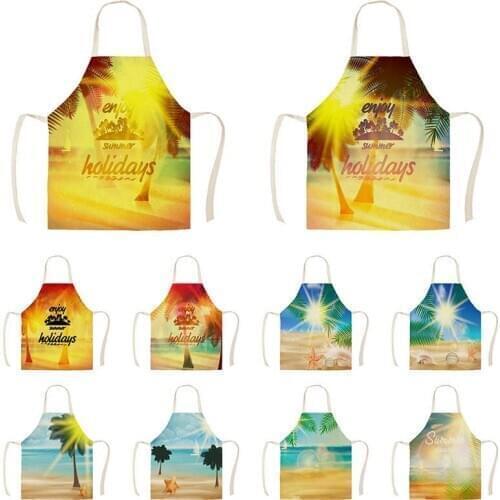 Women Kitchen Apron Cotton Linen Summer Cool Sleeveless Chef Cooking Aprons Kitchen accessories WQ1557