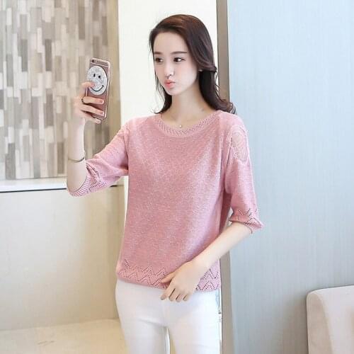 Summer Half Sleeve Mesh Pullover Tops Women 2021 Fashion Cool Knitwear Elegant Pink Vintage Crochet Korean Version Sweater