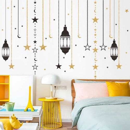 2pcs/set Ramadan Kareem Wall Sticker Eid Mubarak Window Sticker Decorations Islamic Muslim Festival Party Home Wall Decals Decor