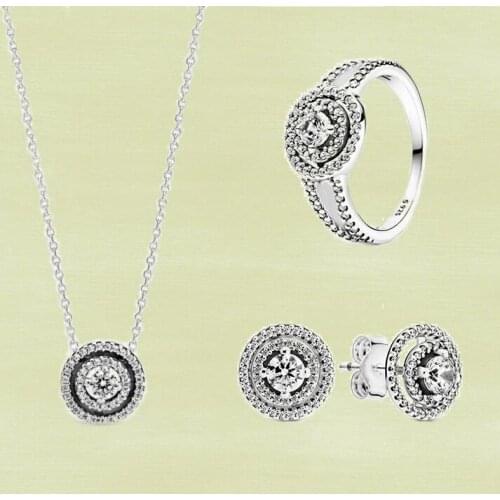 2021 Mothers Day New Exquisite Sparkling Halo Necklace Earrings Ring Set, High-quality Jewelry For Ladies Fashion Holiday Gifts