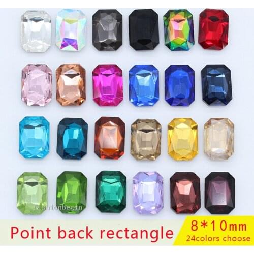50p 8x10mm Octagon color pointed foiled back faceted glass crystal diamante rhinestones Nail Art decoration for brooch shoes DIY