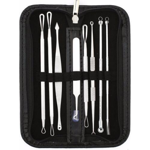 8 Pcs Blackhead Remover Tool Kit Pimple Acne Clip Needle Face Care Comedone Blemish Blackhead Extractor Tool with Leather Case