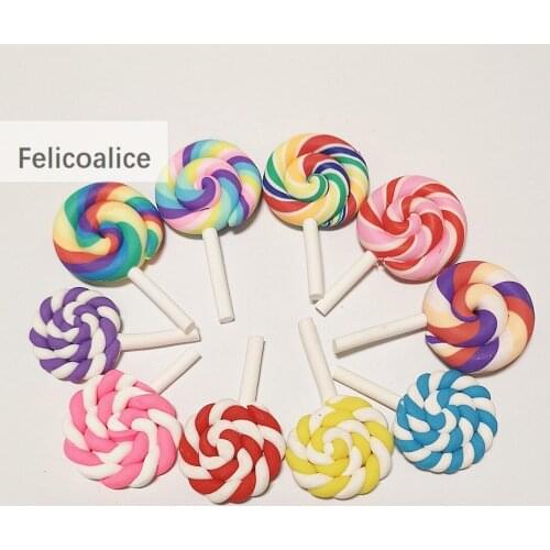8pcs Kawaii Rainbow Swirl Lollipops Polymer Clay Pendants For DIY Necklace Earring Phone Shell Keychain Jewelry Making