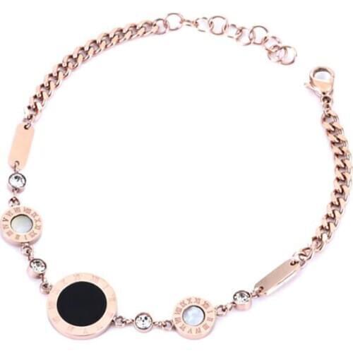 Stainless Steel Thin Lucky Roman Number Women Bracelet Bangle Jewelry Gift Gold Rose Gold Chain Link Round Black Disc Bracelets