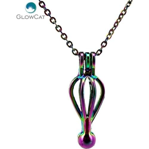 C565 COLORS 33mm Women Waterdrop Pearl Beads Cage Necklace 18" Aroma Essential Oil Diffuser Locket Necklace