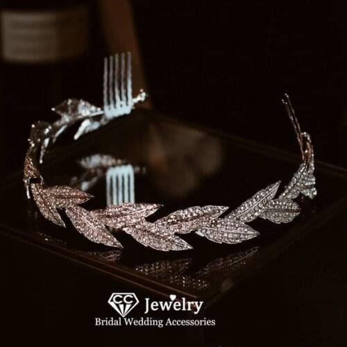 CC Wedding Crown Women Accessories Bridal Hairwear Engagement Hair Ornaments Luxury Jewelry Leaf Shape Headdress Hairbands HS91