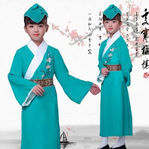Ancient Traditional Chinese Dance Costumes for Boys Girls Classical Hanfu Robe Folk Scholar Costume Performance Stage Dress