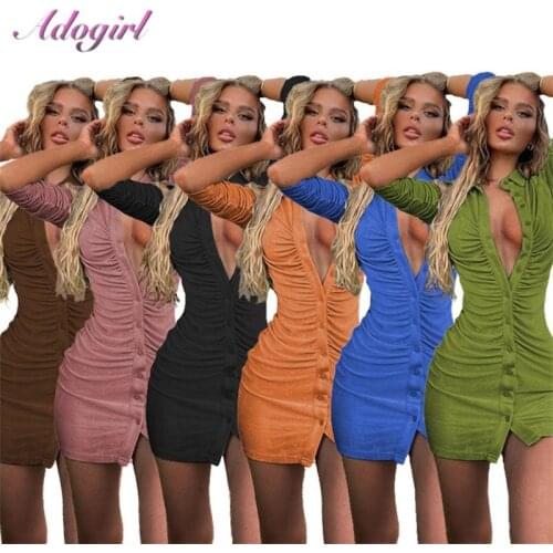 Elegant Solid Velvet Shirt Mini Dress Women Causal Breasted Button Turn Down Collar Long Sleeve Ruched Dresses Autumn Vestidos