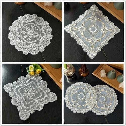 European Placemat Coaster Lace Embroidery Table Mat Coffee Tea Lamp Solid Wood Furniture Anti-slip Pad Jewelry Cloth Christmas