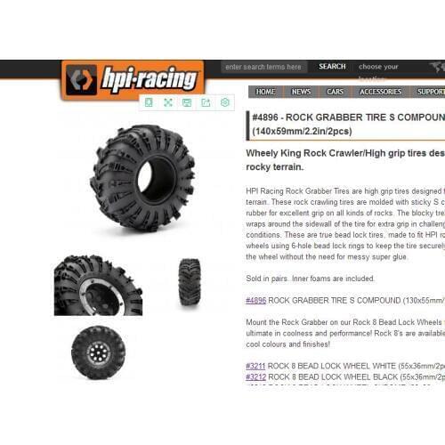 HPI 4896) WheelyKing Rock Grabber Tire S Compound 140x59mm 2.2" 2pcs Wheely King Rock Crawler/High grip tires