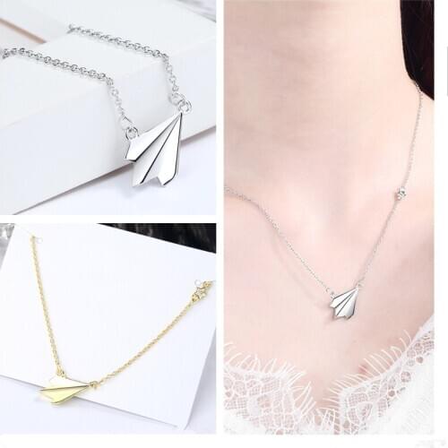 Exquisite Gold Airplane Pendant Necklace Women Choker Accessories Trendy 925 Sterling Silver Girl Clavicle Necklace For Princess