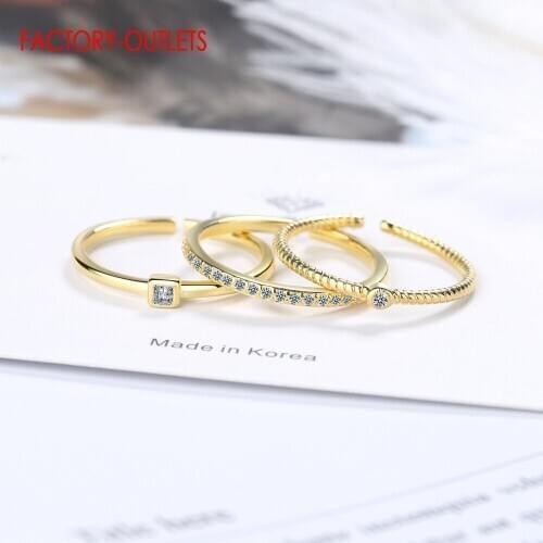 Three Pcs Round Finger Rings For Women 925 Sterling Silver Free Size Adjustable Ring With Bright Crystal Band New Design Bague