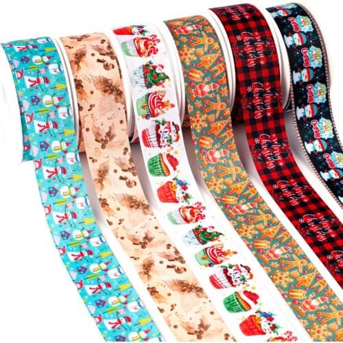 Grosgrain Christmas Check Ribbons Cartoon 5Yards for Crafts DIY Hair Bows Happy Party Decoration